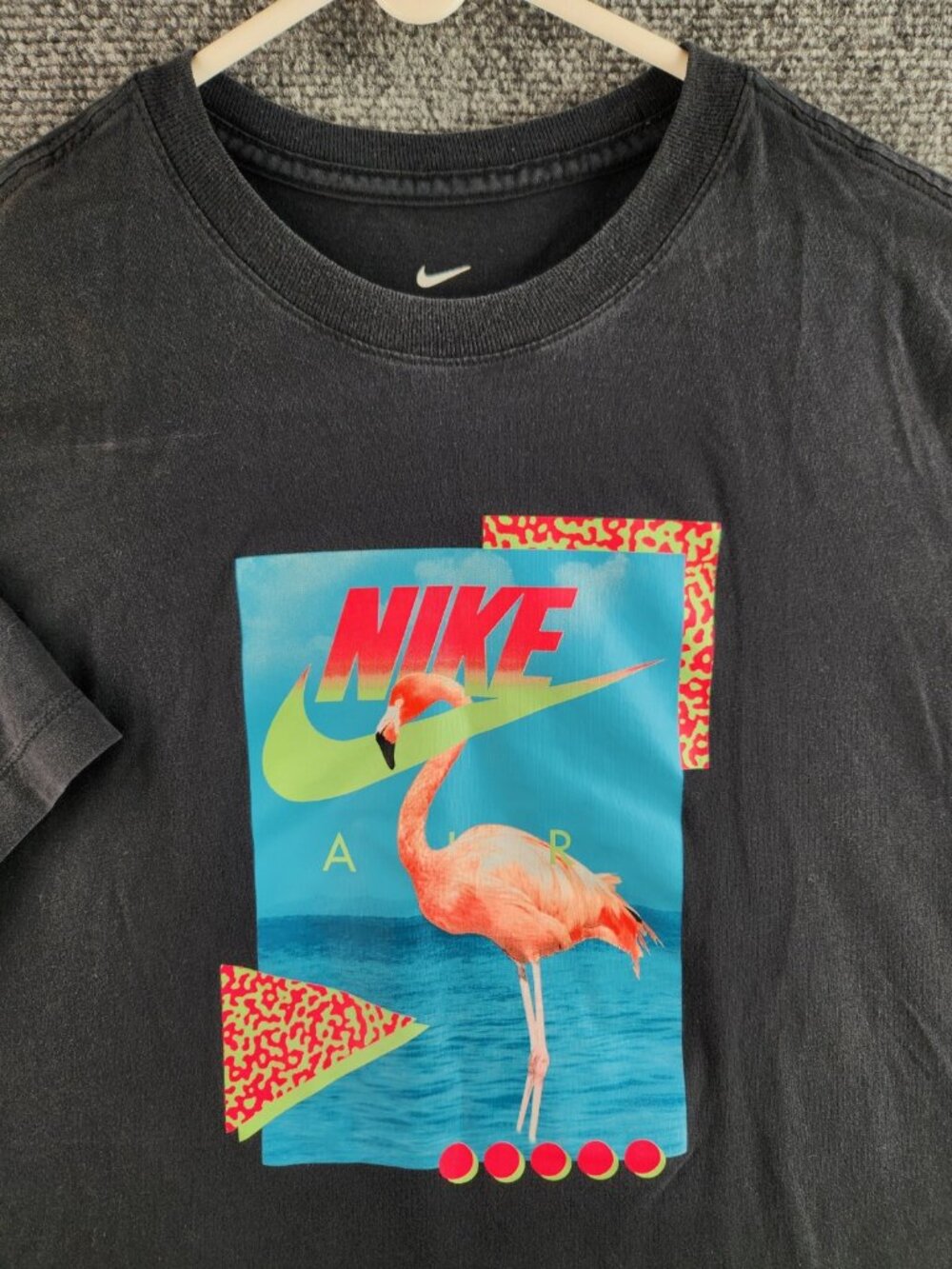 The Nike Tee Nike Air Medium Short Sleeve Black Graphic Print Flamingo Swoosh